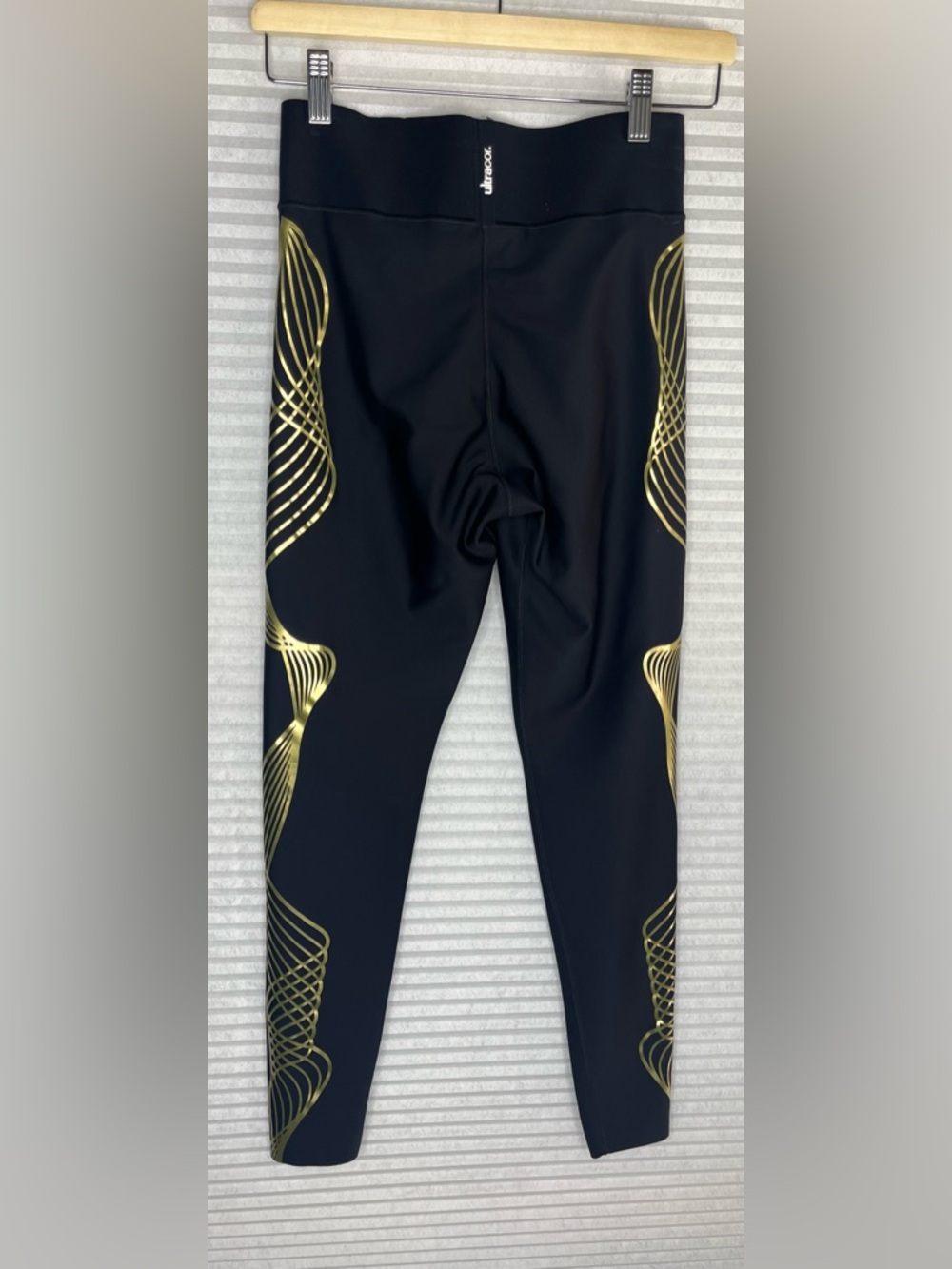 Ultracor High Waisted Women Athletic Leggings Gold Black Stretch Size Large